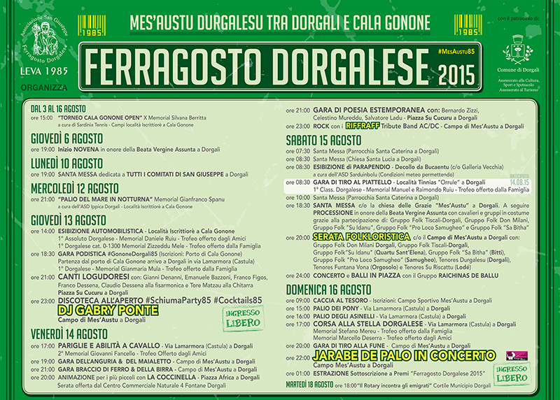 Manifesto Ferragosto Dorgalese #MesAustu85 - Programma completo e corretto 2015